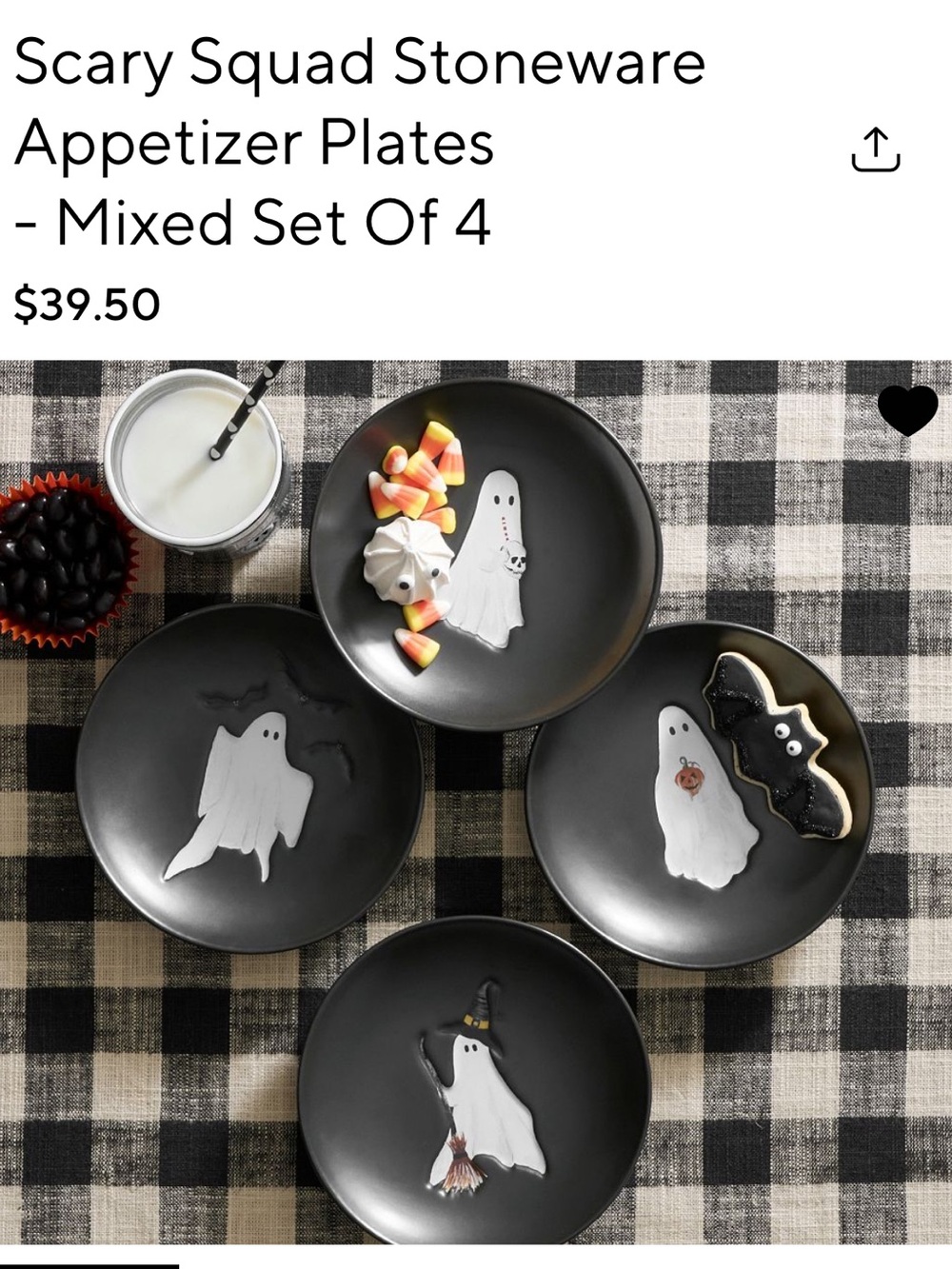 Pottery Barn Black Ghost Stoneware Appetizer Plates — Mixed Set of 4–Scary Squad